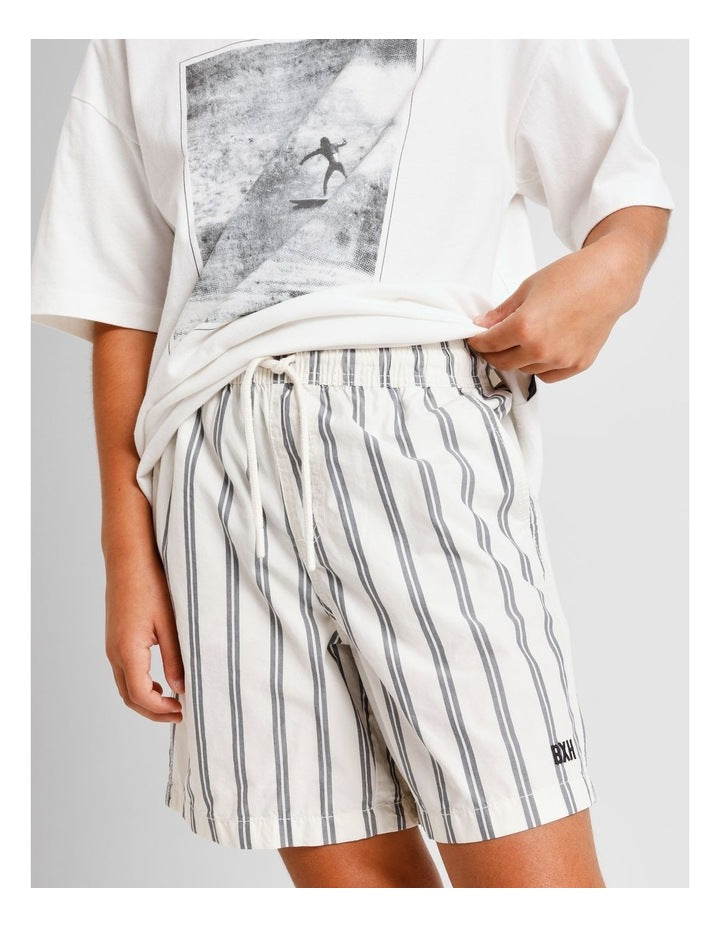 Essentils Volley Short in Ecru and Indigo Stripe