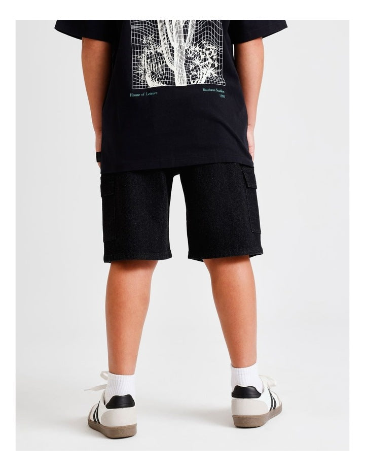 Denim Cargo Short in Black