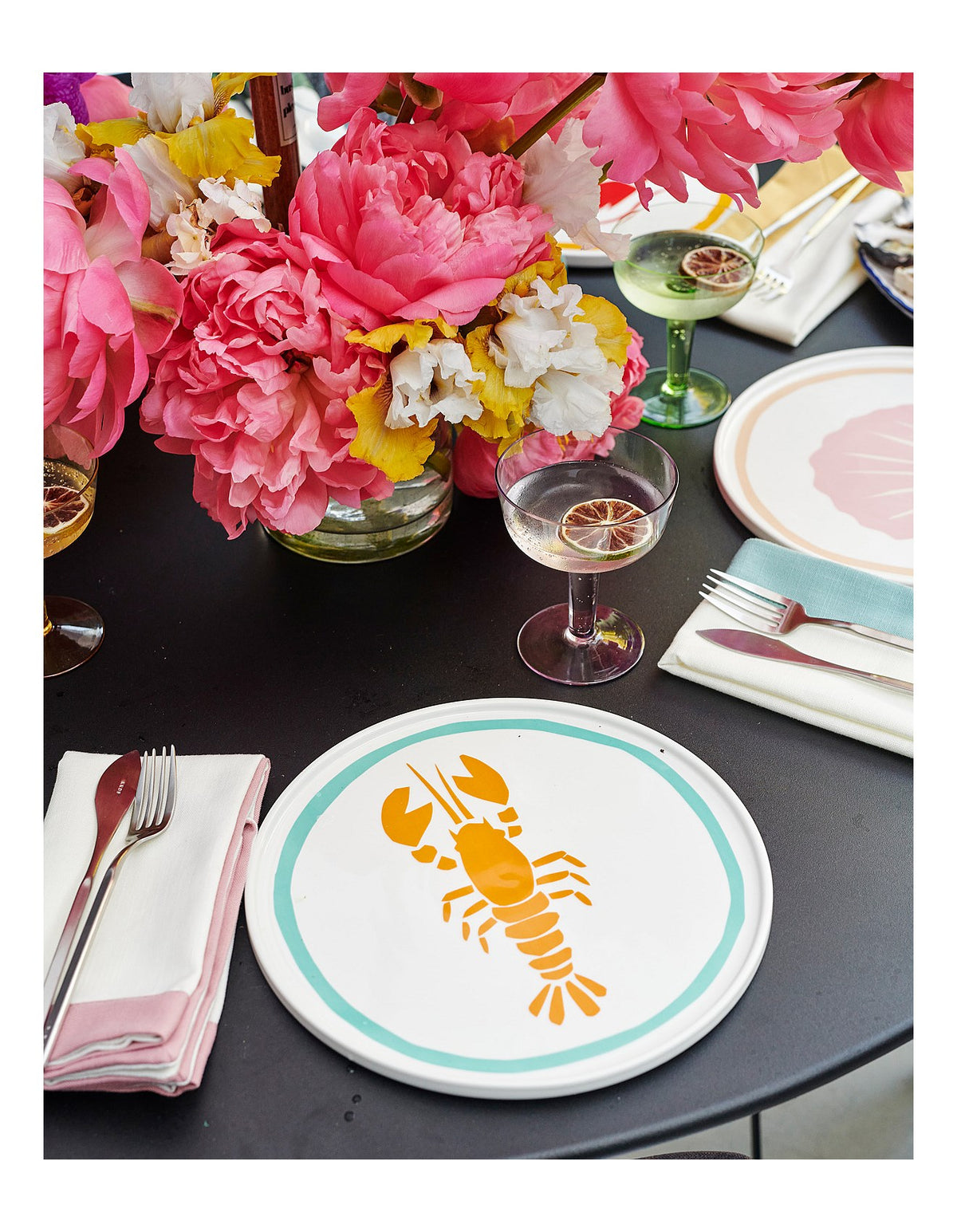 Lobster 25cm New Bone China Dinner Plate Aqua Rim