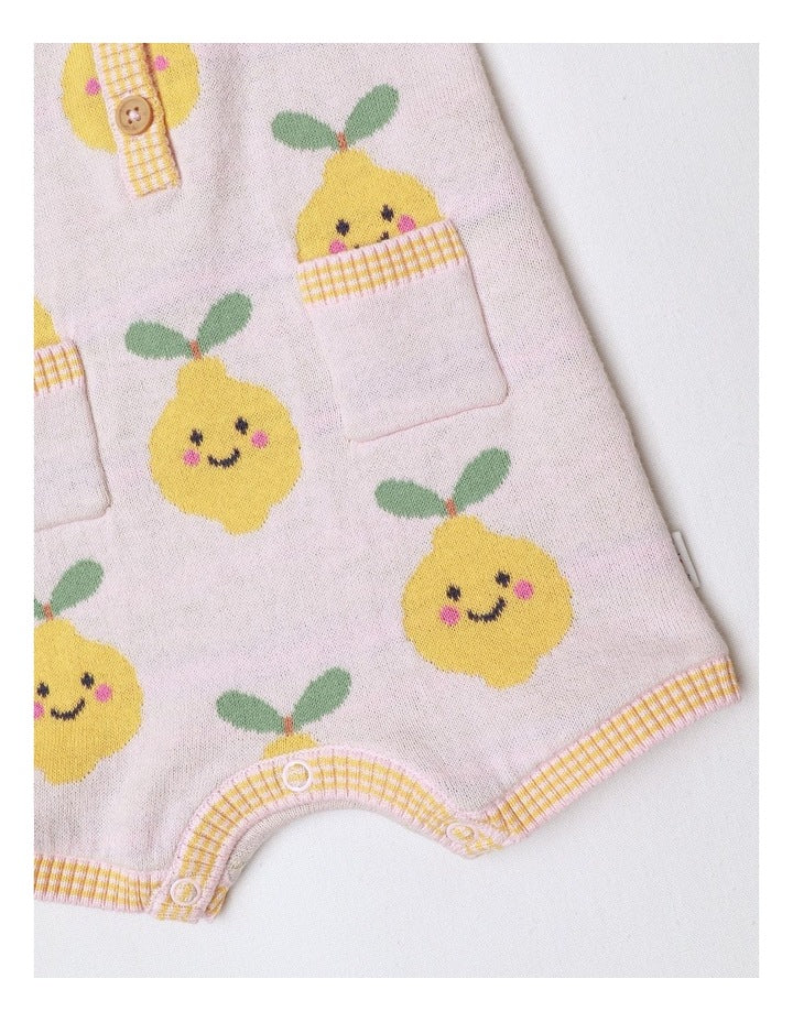Essentials Louis Jacquard Knit Romper With Lemons In Pink