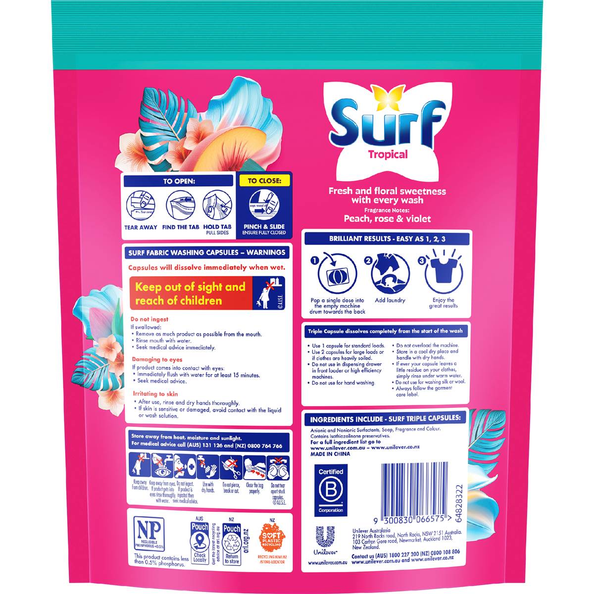 Surf Laundry Detergent Capsules Tropical 50 Washes 650g