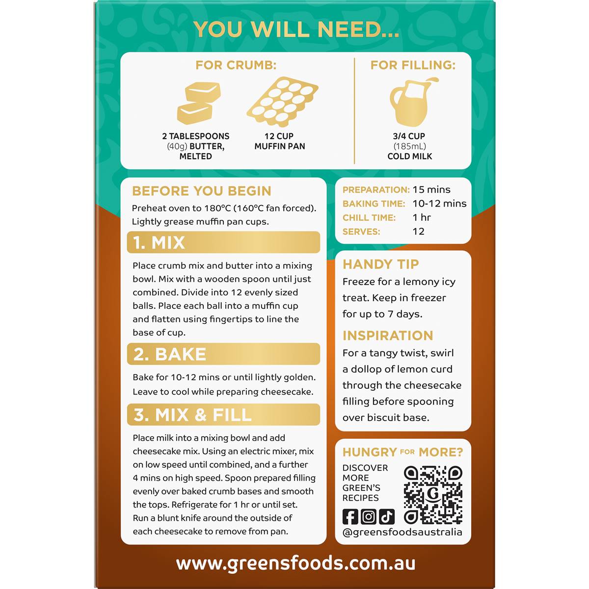 Green's Deluxe Lemon Mini Cheesecake Mix 275g