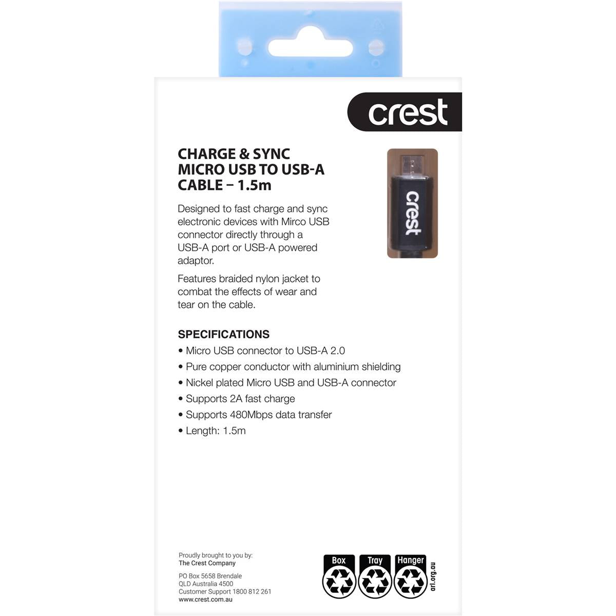 Crest Micro USB to USB-A 1.5m Braided Cable each