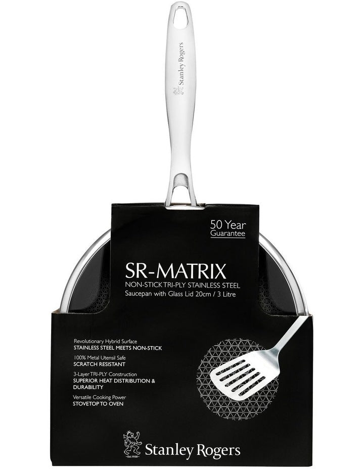 Matrix Non-stick Saucepan With Glass Lid 20cm/3.0L in Stainless Steel