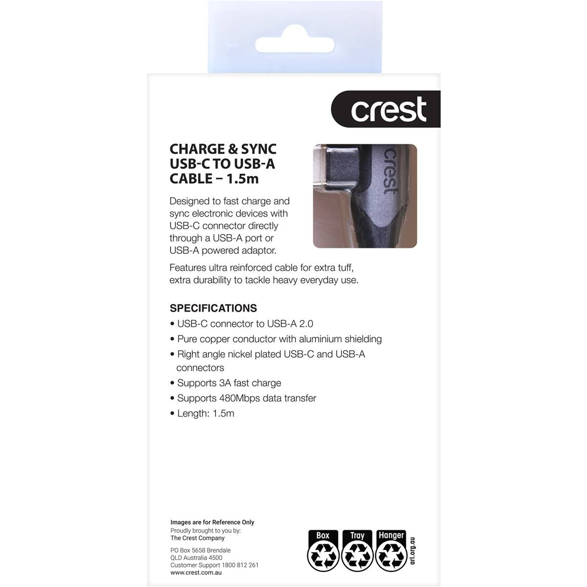 Crest Usb-c To Usb-a 1.5m Ultra Durable Cable Each