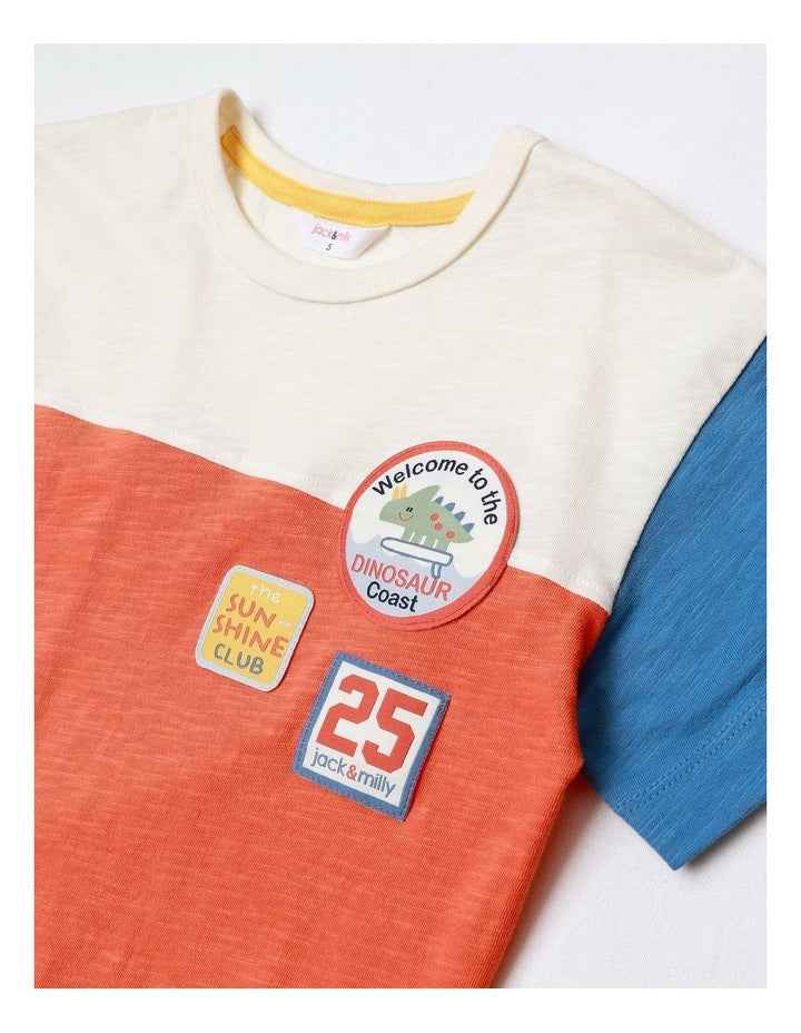 Spencer Short Sleeve Spliced Tee With Sunshine Club Patched in Multicoloured
