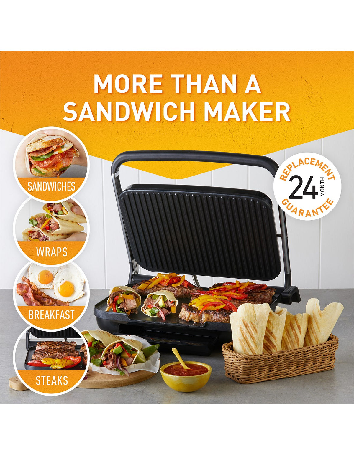 GRM7000SS Café Style 6 Slice Sandwich Grill & Press