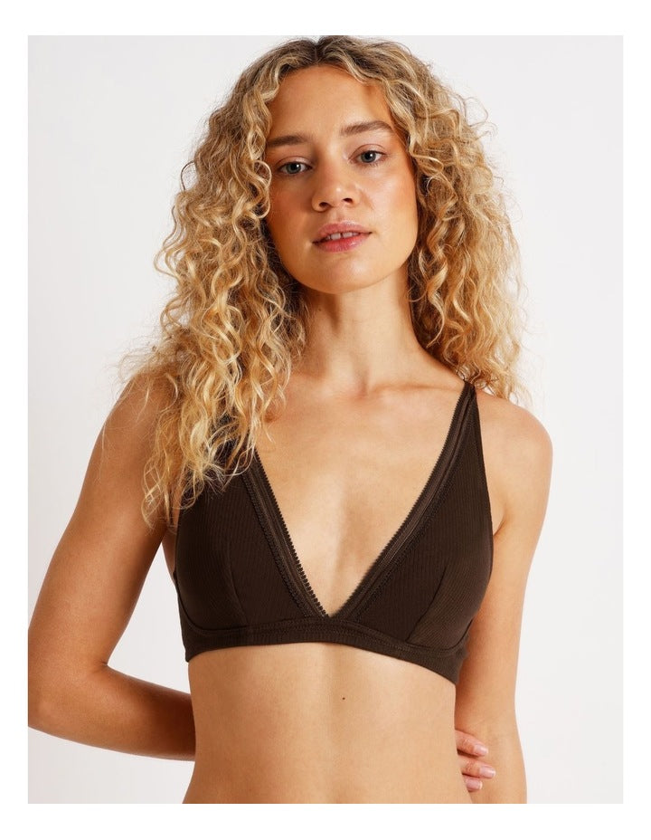 Lola Cotton Rib Triangle Bralette in Black