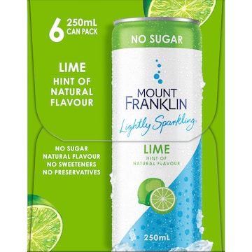 Mount Franklin Lightly Sparkling Water Lime Cans 250mL x 6 pack