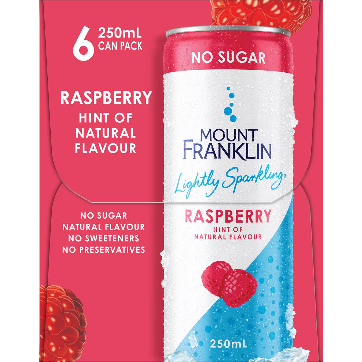 Mount Franklin Lightly Sparkling Water Raspberry Cans 250ml x 6 Pack