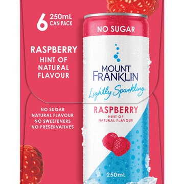 Mount Franklin Lightly Sparkling Water Raspberry Cans 250mL x 6 pack