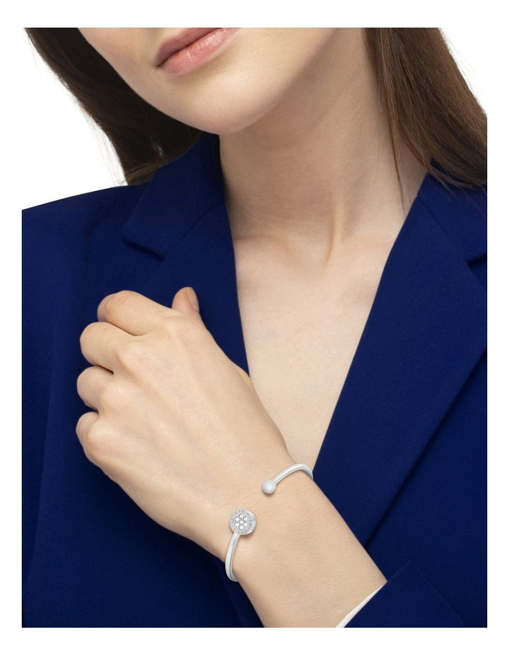 Stainless Steel And Crystals Open Bangle 2780570 in Silver