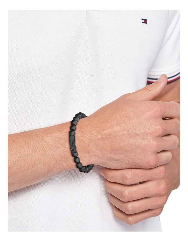 Jewellery Steel Onyx Bead Bracelet in Black 2790581