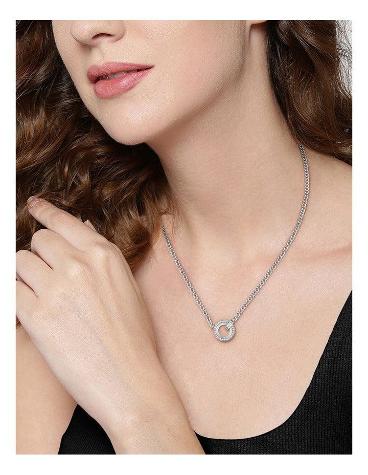 1580541 Stainless Steel And Crystals Pendant Necklace in Silver