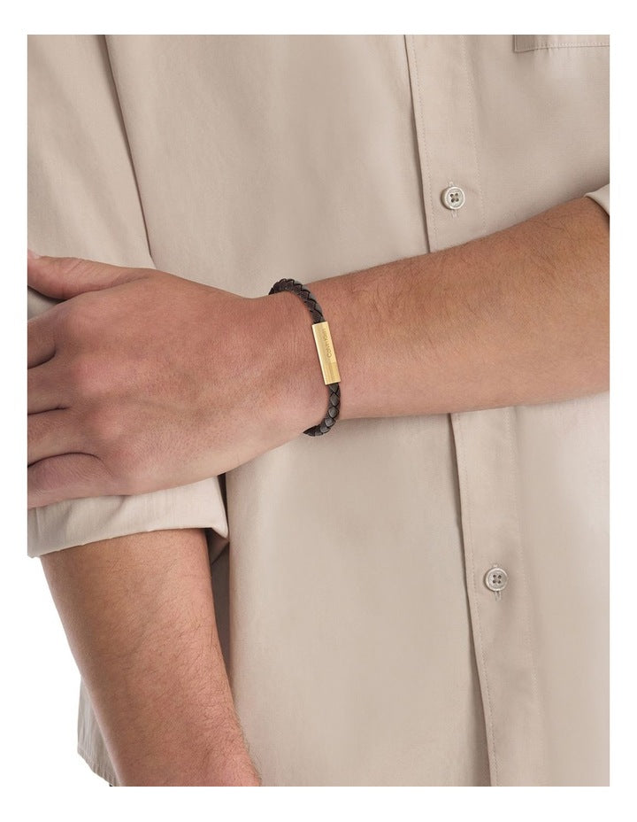 35100027 Leather Bracelet in Gold Steel & Brown