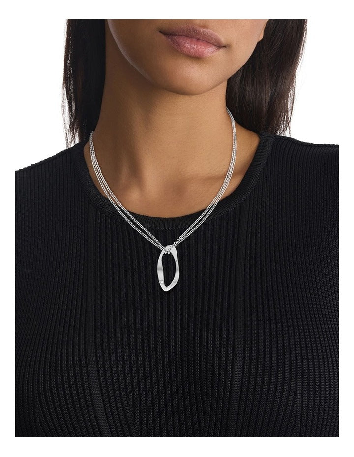 35000685 Stainless Steel & Crystals Pendant Necklace in Silver