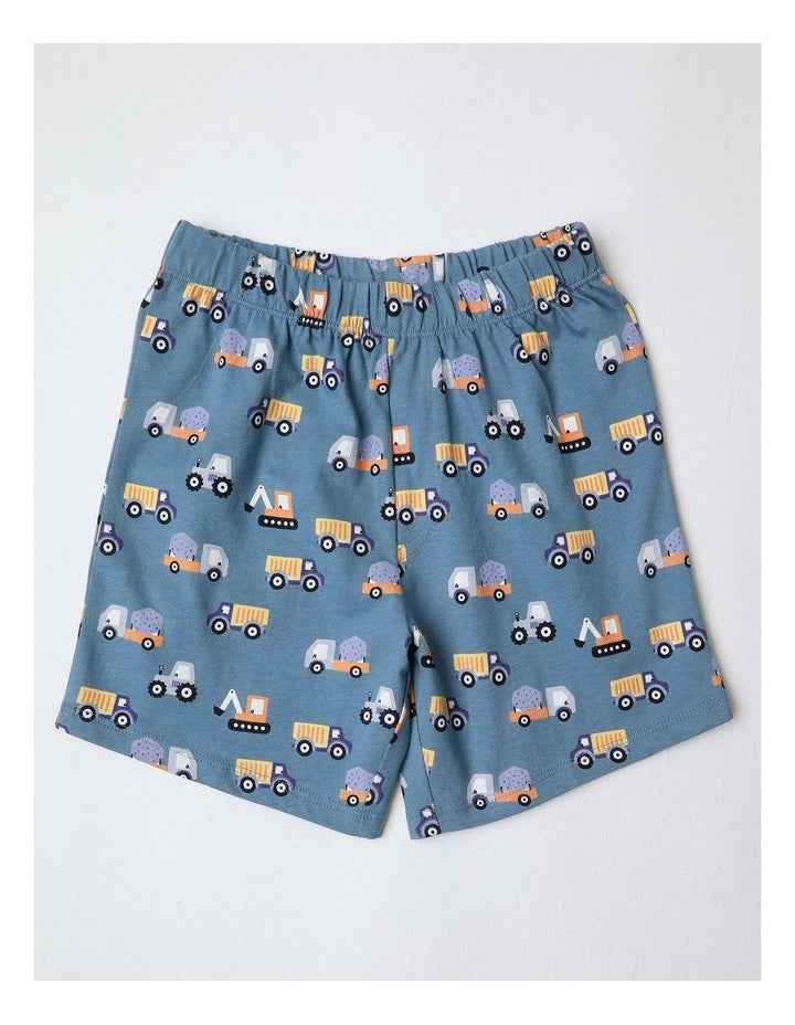 Transport Family Print Knit Pyjamas in Mid Blues