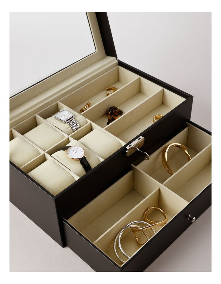 Clear Top Drawer Jewellery Box in Black