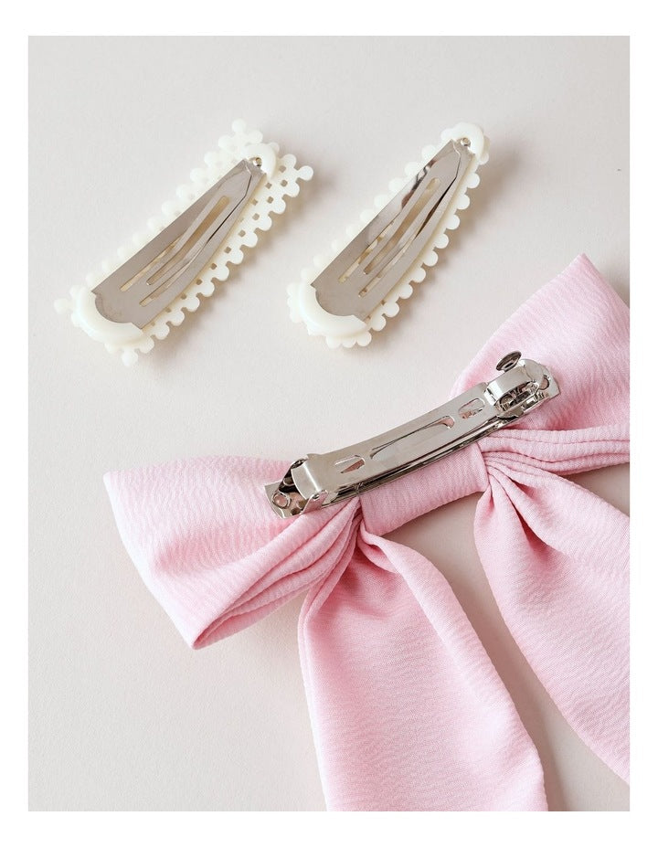 Oversized Bow With Pearl Clips in Pink