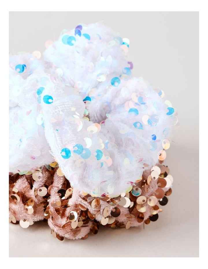 2Pk Scrunchie Sequins in Silver & Pink