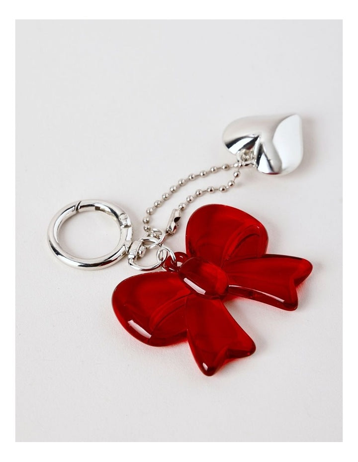 Novelty Bow & Heart Bag Charm in Red