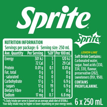Sprite Lemonade Soft Drink Mini Cans 250mL x 6 pack