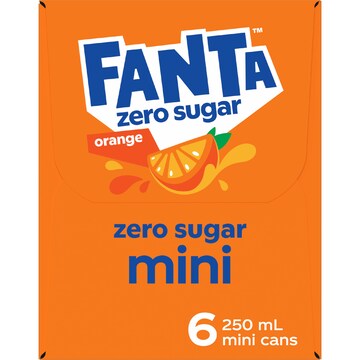 Fanta Orange Zero Sugar Soft Drink Mini Cans 250mL x 6 pack