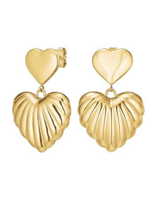 Double Heart Pendant Earrings in Gold-Tone