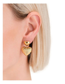 Double Heart Pendant Earrings in Gold-Tone