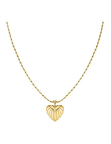 Ridged Heart Pendant Necklace in Gold-Tone