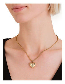 Ridged Heart Pendant Necklace in Gold-Tone