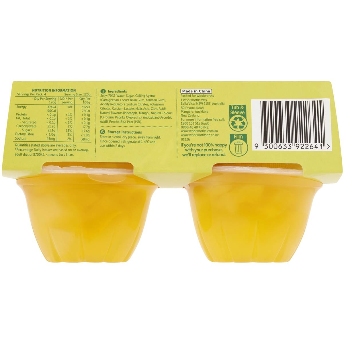 Woolworths Two Fruits In Tropical Jelly 4 Pack