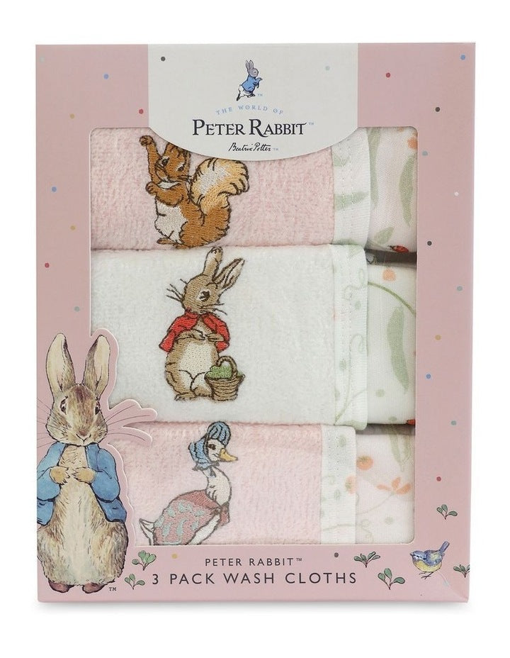 Flopsy Mopsy and Cottontail Wash Cloths 3 Pack in Pink