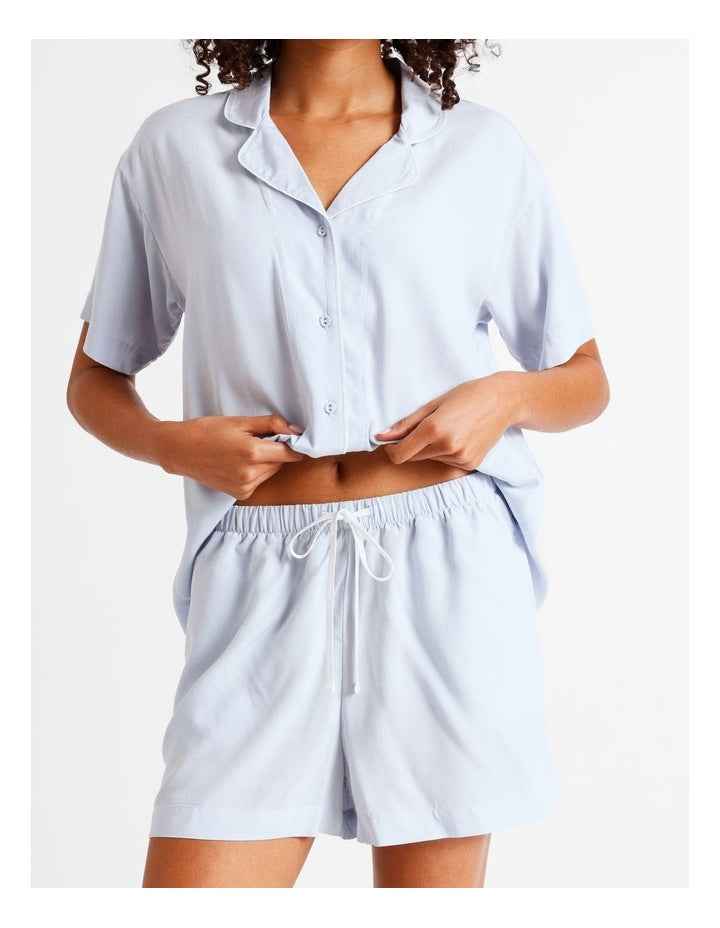 Serene Dobby Relaxed Short Sleeve PJ Set in Soft Blue