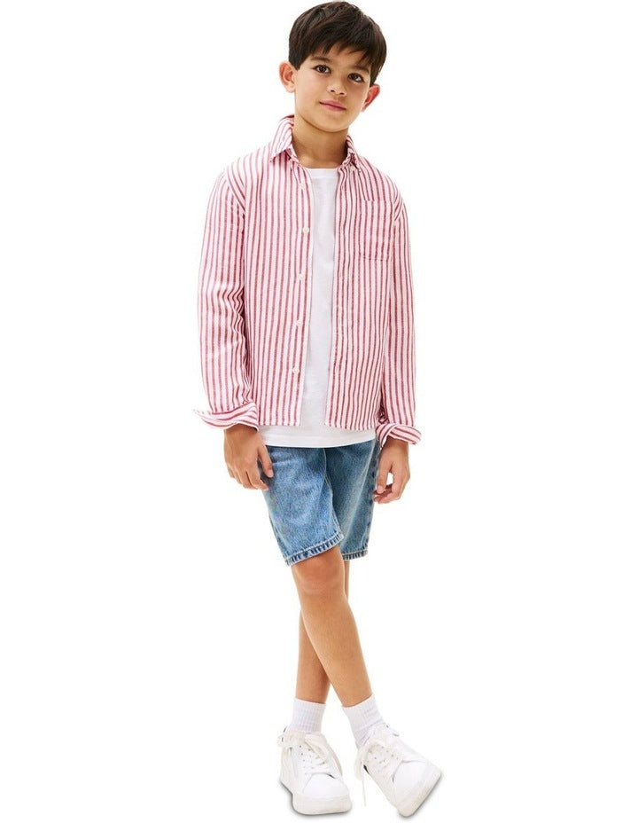 Striped Linen Blend Shirt (8-16Years) in Red