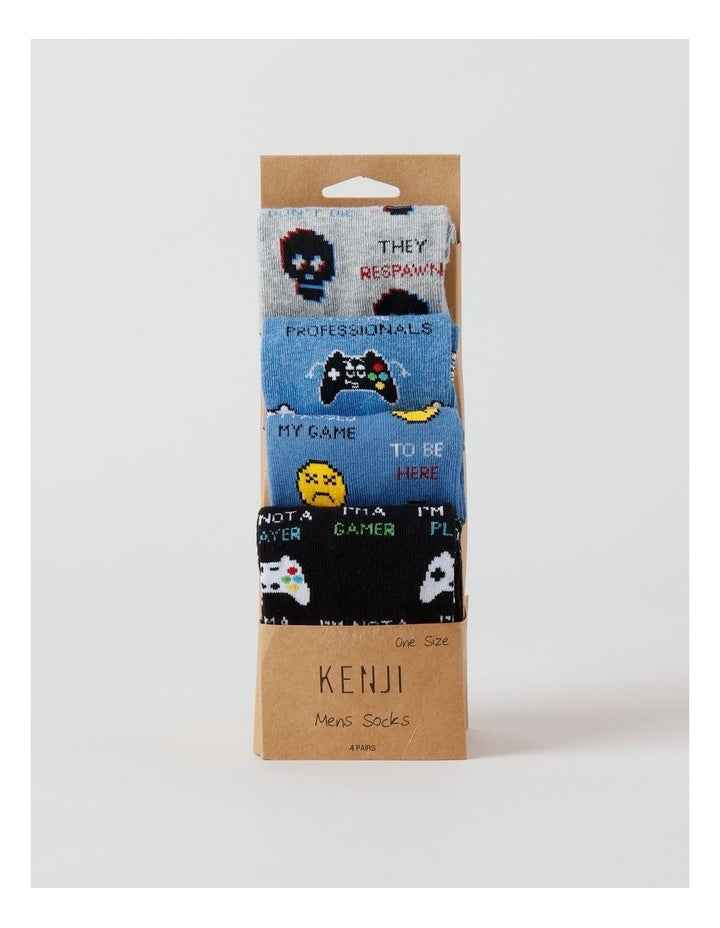4 Pack Gamer Socks in Black/Parisian Blue