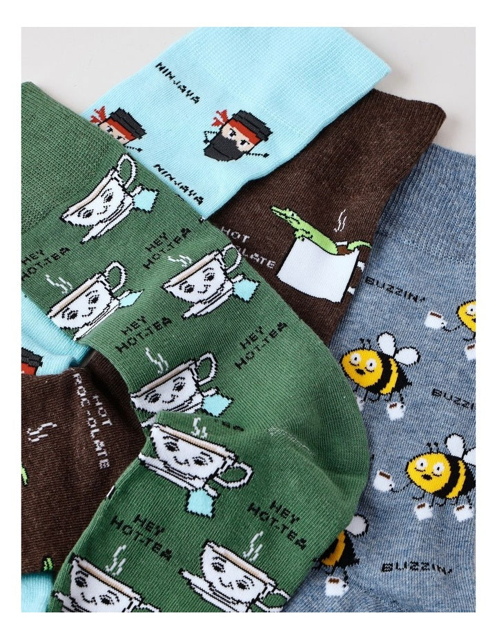 4 Pack Coffee Crew Socks in Assorted