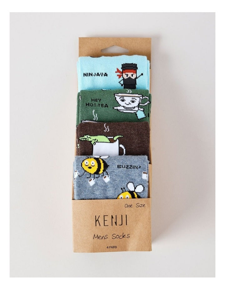 4 Pack Coffee Crew Socks in Assorted