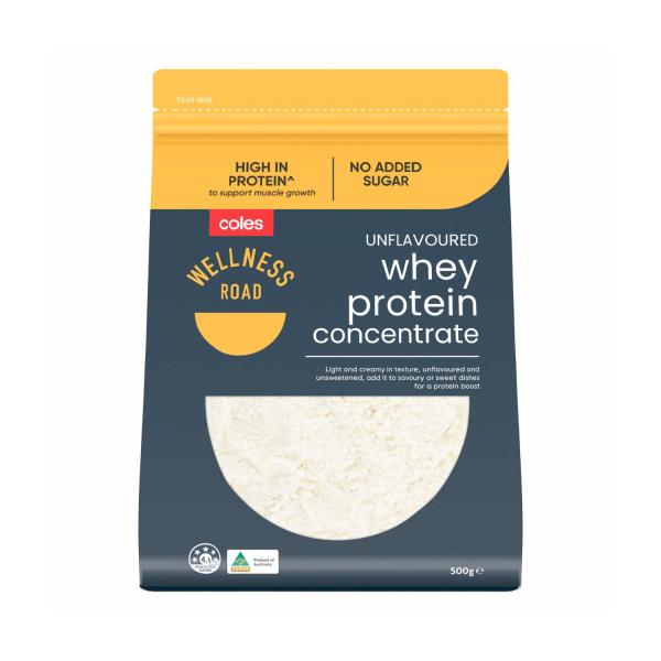 COLES WELLNESS ROAD UNFLAVOURED WHEY PROTEIN CONCENTRATE 500G