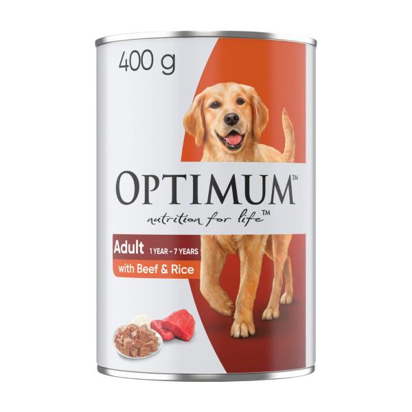 OPTIMUM ADULT WET DOG FOOD BEEF & RICE 400G CAN