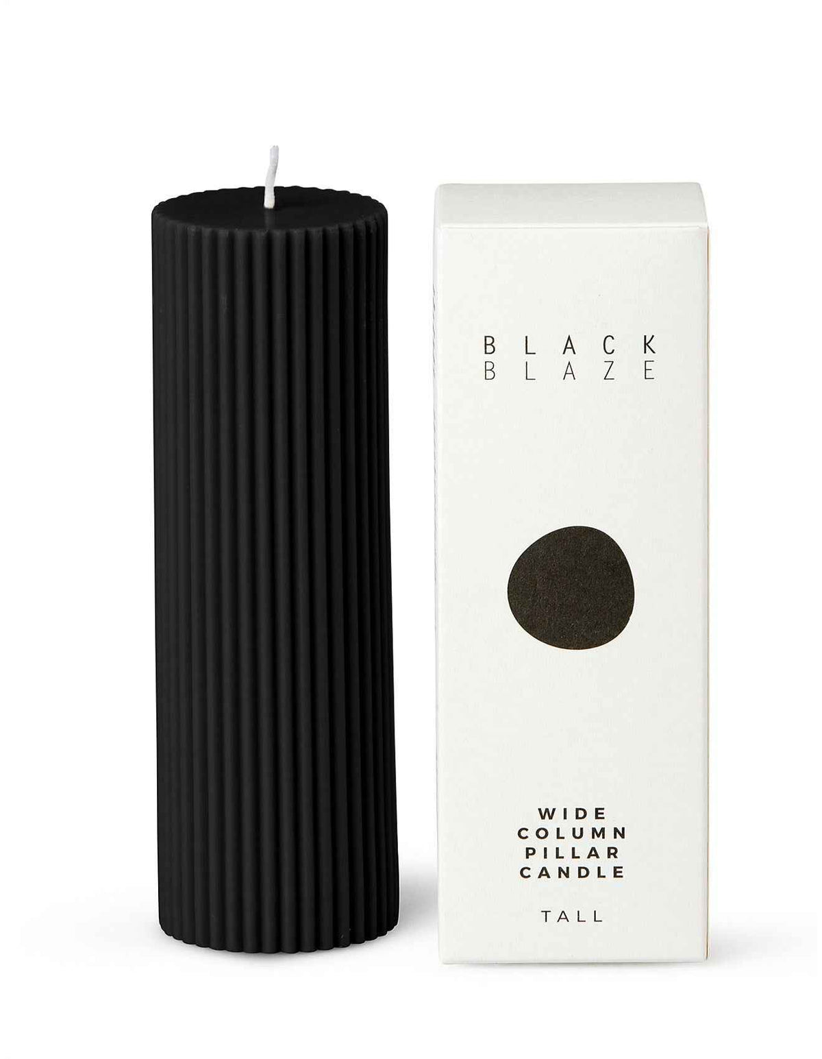 Wide Column Pillar 15cm Unscented Ribbed Candle Black
