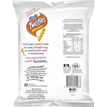 Twisties Zig Zag Wicked Cheddar Snack Bag Share Pack 65g