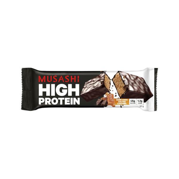 MUSASHI HIGH PROTEIN P45 BAR DARK CHOC SALTED CARAMEL 90 GRAM