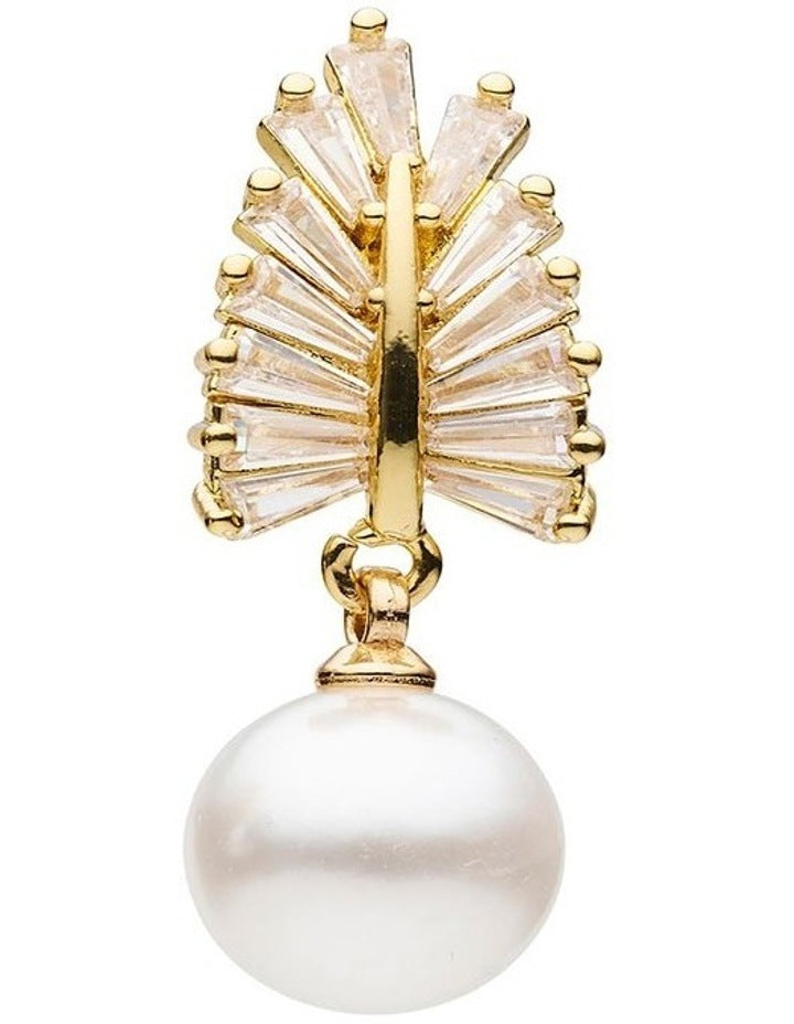 Pearl and Crystal Leaf Drop Earrings in White