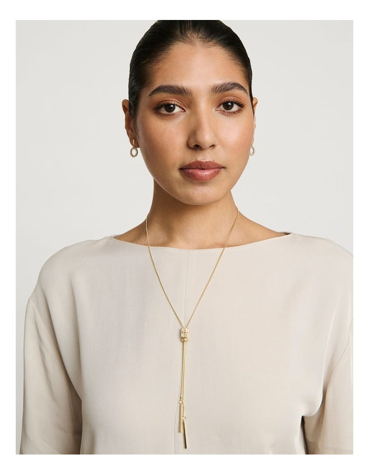 Crystal Lariat Necklace in Gold