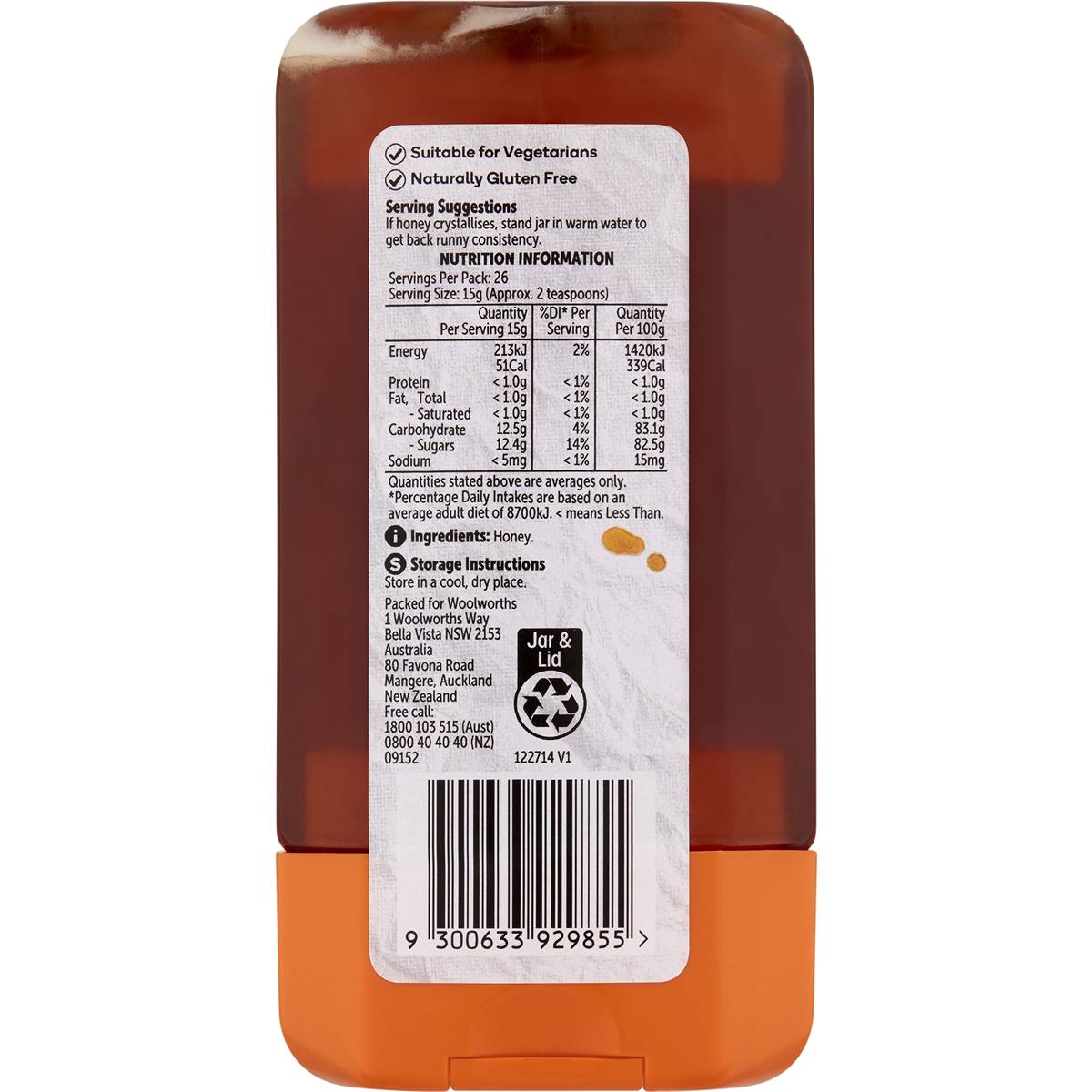 Woolworths Pure Honey 400g