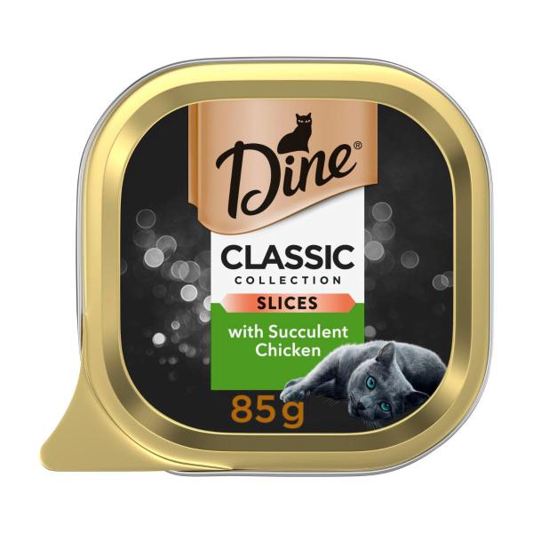 DINE CLASSIC COLLECTION ADULT WET CAT FOOD SLICES WITH SUCCULENT CHICKEN 85G TRAY