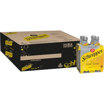 Schweppes Zero Sugar Indian Tonic Water Glass Bottle 300mL x 4 pack