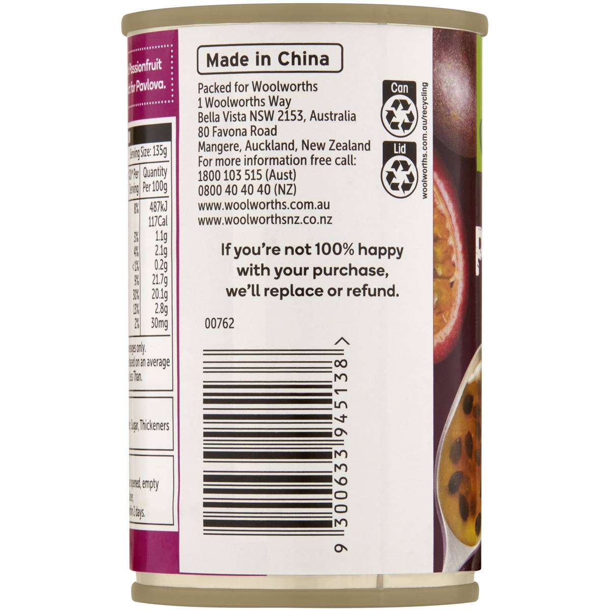 Woolworths Passionfruit Pulp Canned 170g