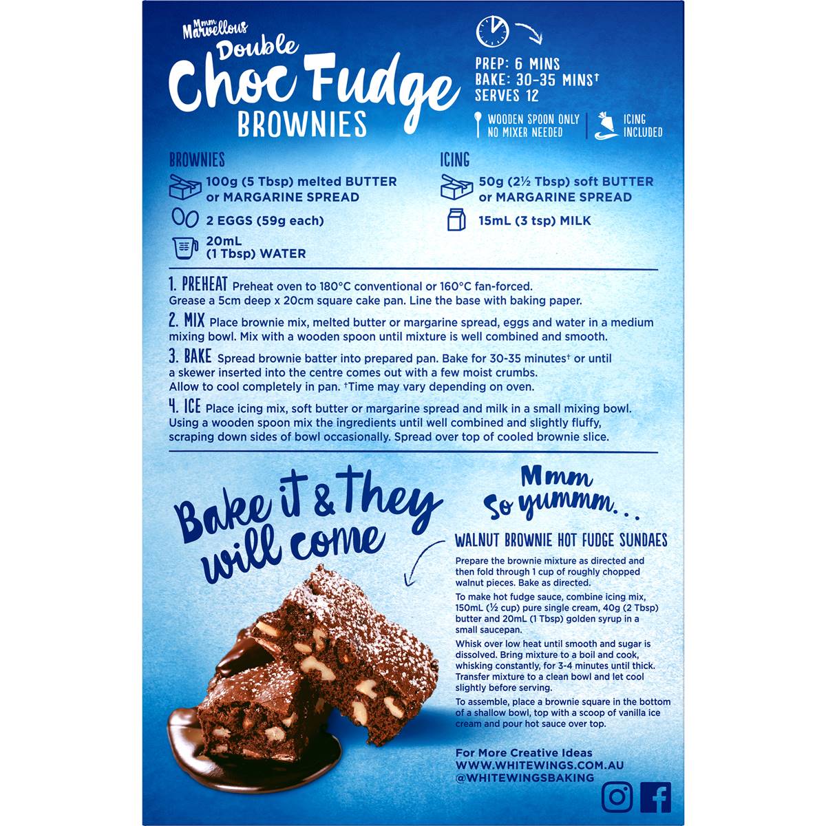 White Wings Brownie Mix Double Chocolate Fudge 560g